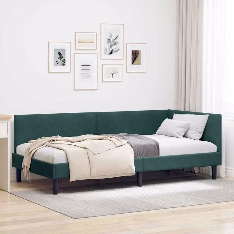 vidaXL Cornice del letto ad angolo in velluto verde con chaise longue asimmetrica L/P/H: 204 x 140 x 94 cm