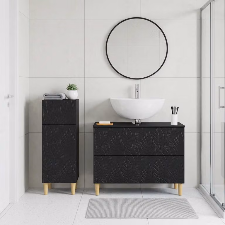Set di mobili da bagno vidaXL DELFT composto da 2 pezzi, mobile lavabo e mobile contenitore, nero opaco