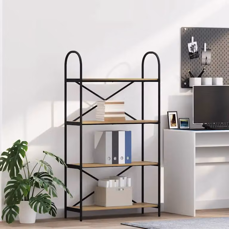 Libreria moderna vidaXL a 4 livelli in legno ingegnerizzato e metallo, L 80 cm x P 30 cm x H 146 cm, colore nero e marrone
