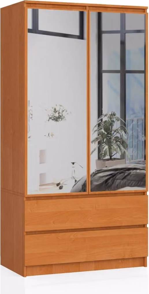 Armadio con cassetti e specchi 90 cm LOTA - ontano