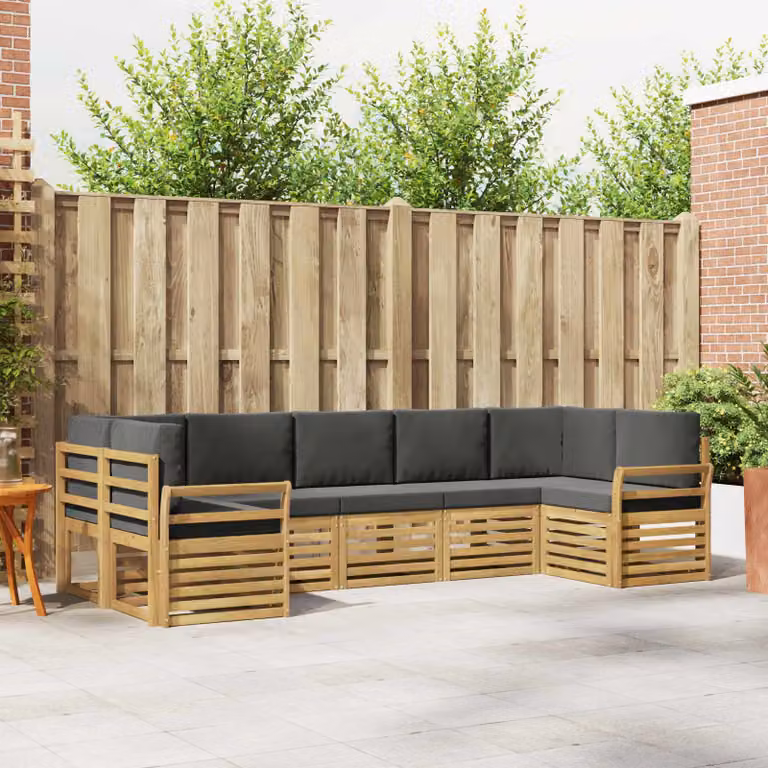 vidaXL Set di divani da esterno 7 pz a forma di L in legno di acacia con cuscini Bianco e Antracite