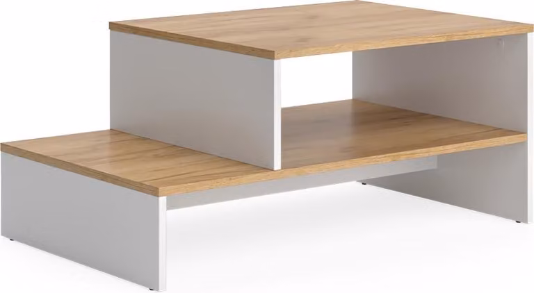 Tavolino salotto Vicco Amely Rovere dorato/bianco 90 x 55 cm con ripiano, Model 56267