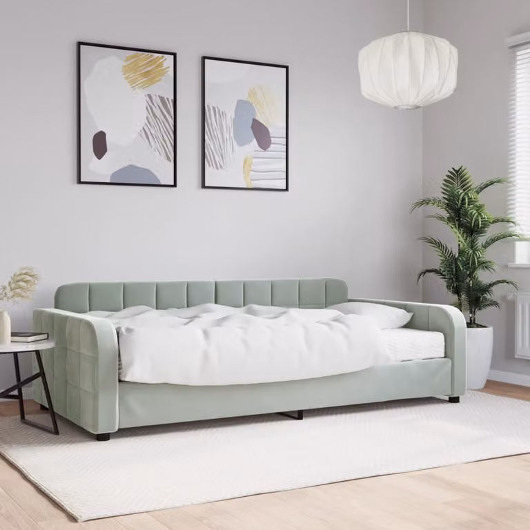 vidaXL Divano Letto in Velluto Grigio con Materasso L/P/H: 223 x 100 x 71 cm