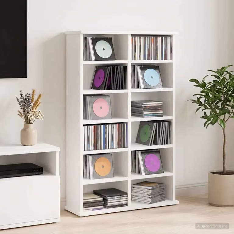 Mobile per CD vidaXL Bianco con ripiani regolabili in MDF L 60 x P 17 x H 92 cm