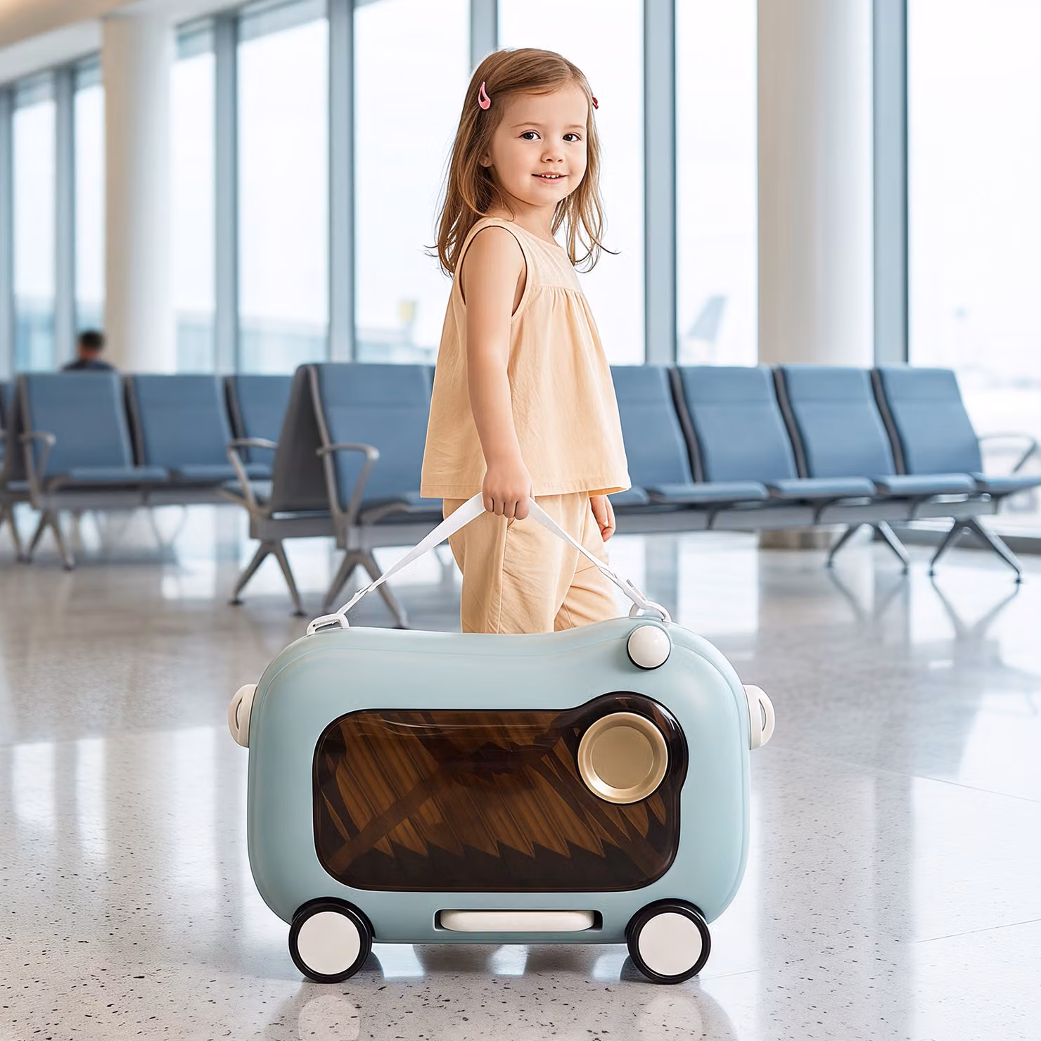 Valigia cavalcabile 2 in 1 Costway con ruote, pedali pieghevoli e tracolla rimovibile per bambini dai 2 anni in su, colore Blu