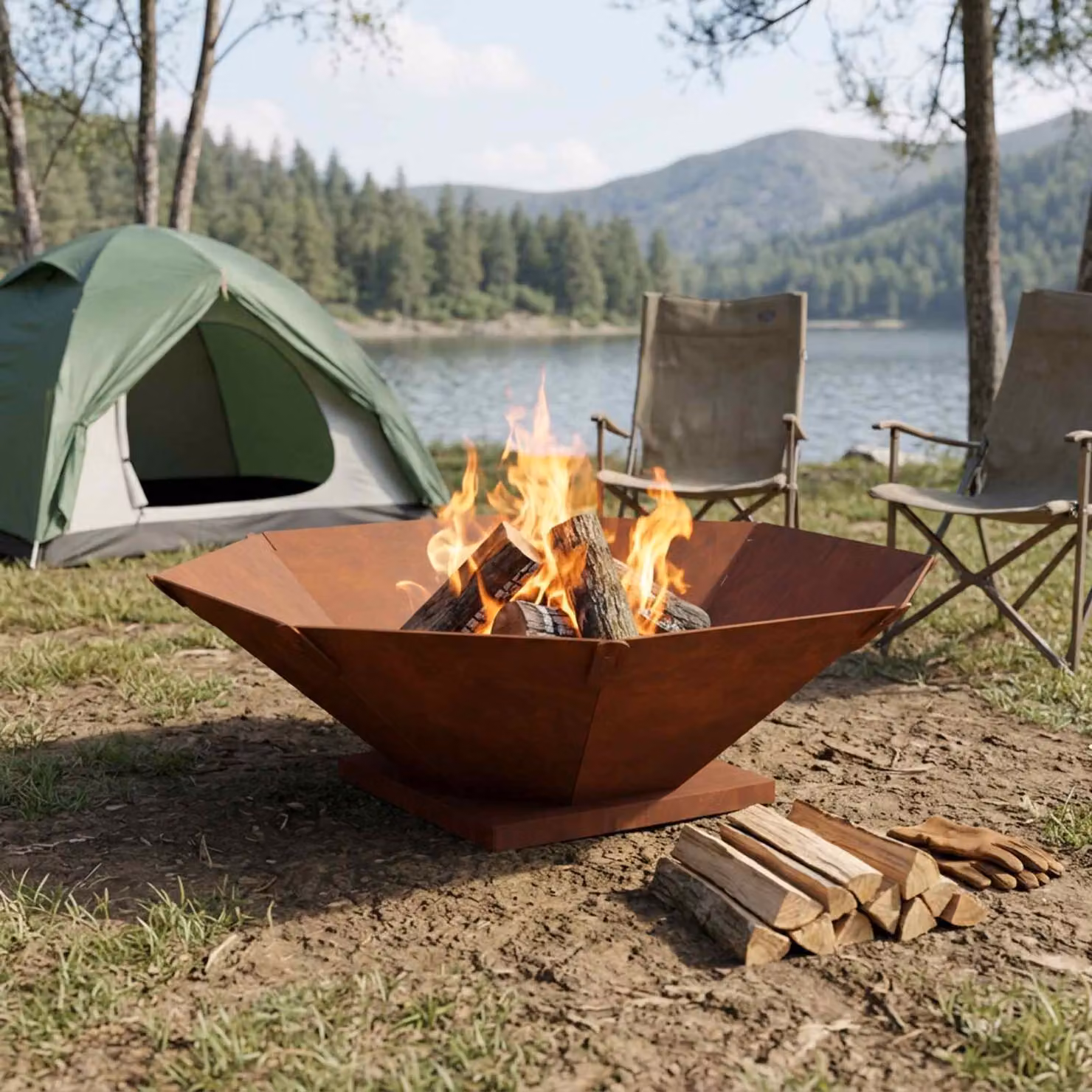 Focolare da esterno vidaXL in acciaio Corten color marrone, L 70,5 cm x P 70,5 cm x H 21,5 cm