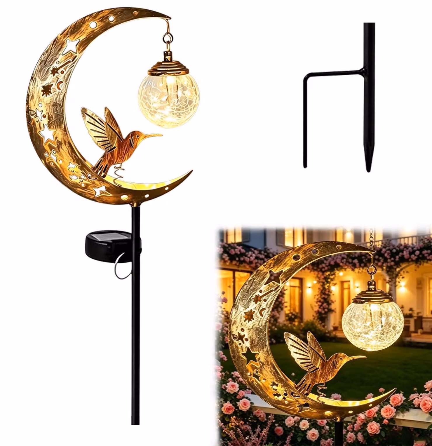 Spina per giardino a energia solare, tema Halloween, luce bianco caldo, realizzata in ferro, altezza 84 cm
