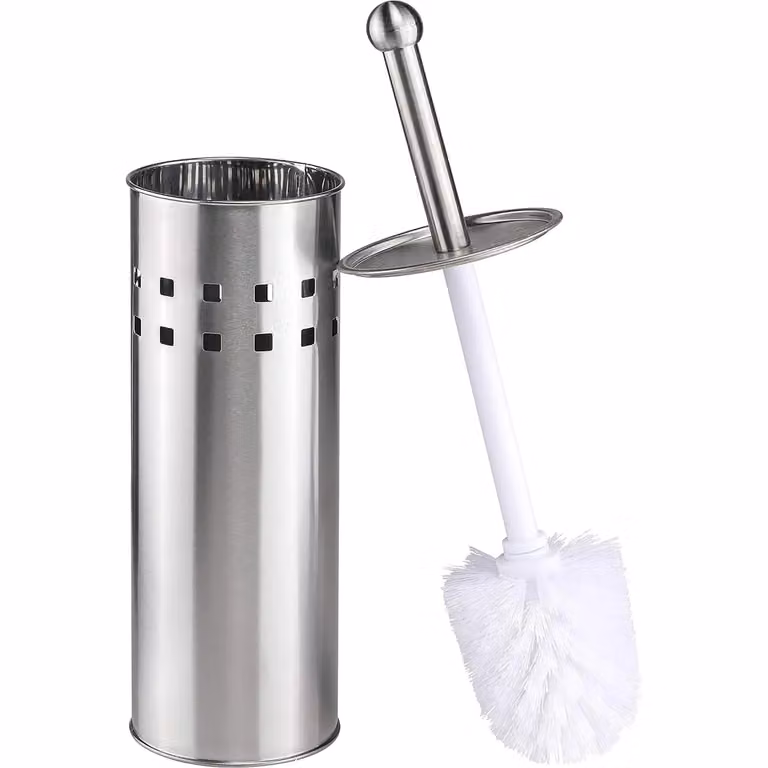 Portascopino con scopino in acciaio inossidabile silver VESTIAMO CASA, H: 38 cm, Diametro: 9,5 cm