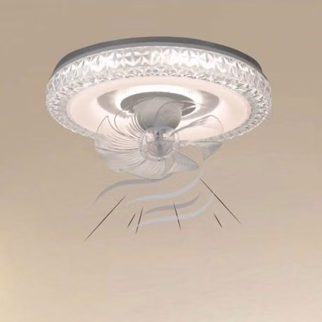 Plafoniera a soffitto tonda con ventilatore e cristalli Trade Shop Traesio, colore bianco, luce LED regolabile 3200K-6500K