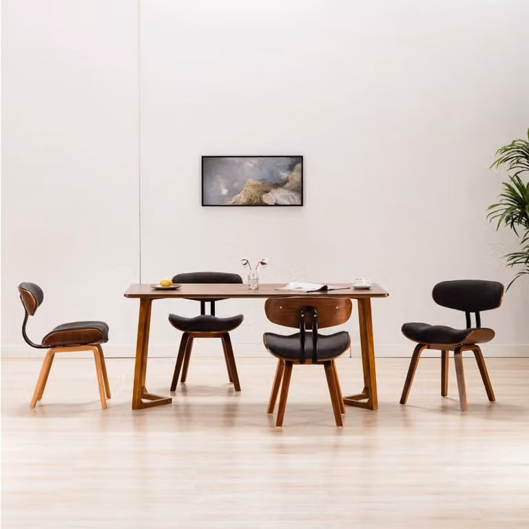 The Living Store Sedie da pranzo 4 pz. Legno curvo e tessuto grigio