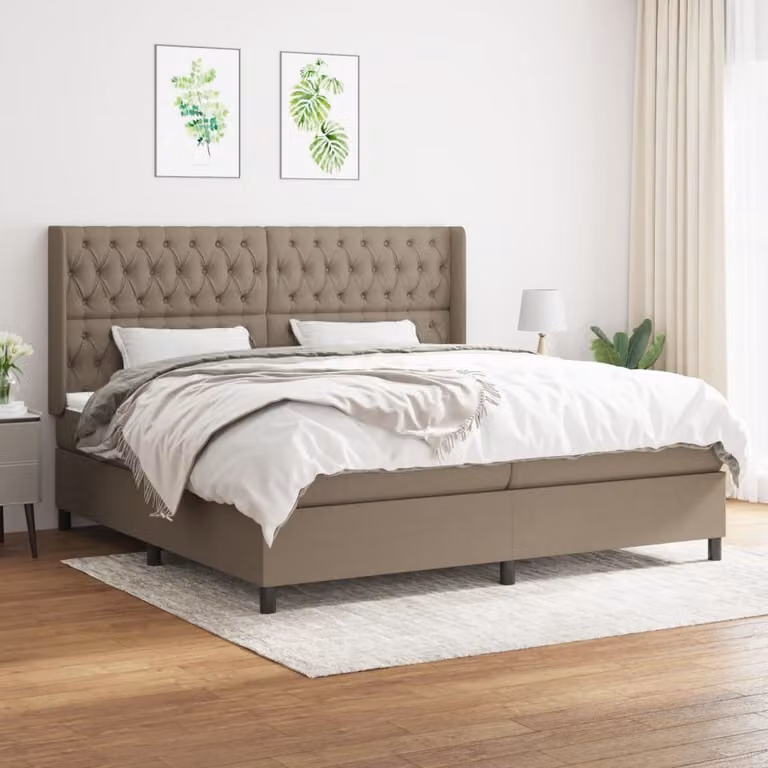 The Living Store Letto a molle con materasso Taupe 200x200 cm in tessuto