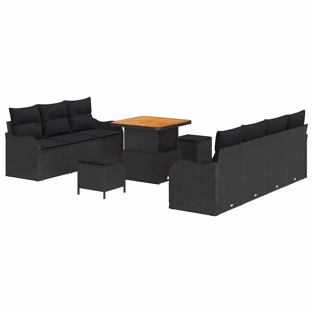 Set Divano da Giardino vidaXL 10 Pezzi a Forma di U con Cuscini e Tavolino Nero – 2