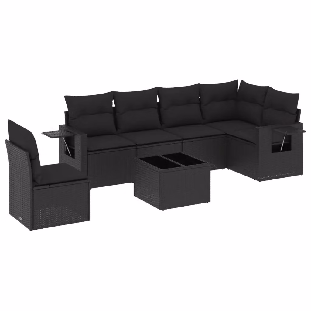 Set Divani da Giardino a L vidaXL in Polyrattan Nero con 7 Cuscini e Tavolino da Esterno – 2