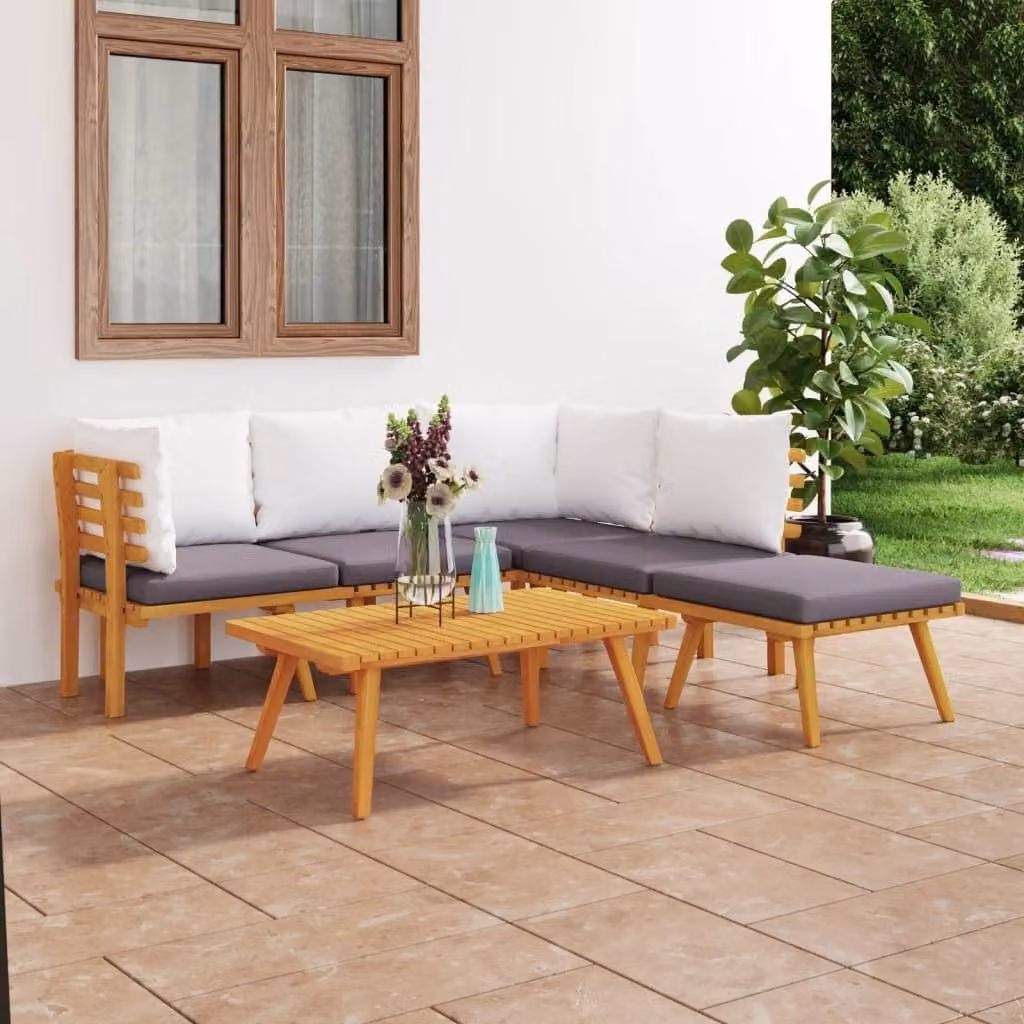 The Living Store Set da giardino da 6 pezzi con cuscini in legno massiccio di acacia
