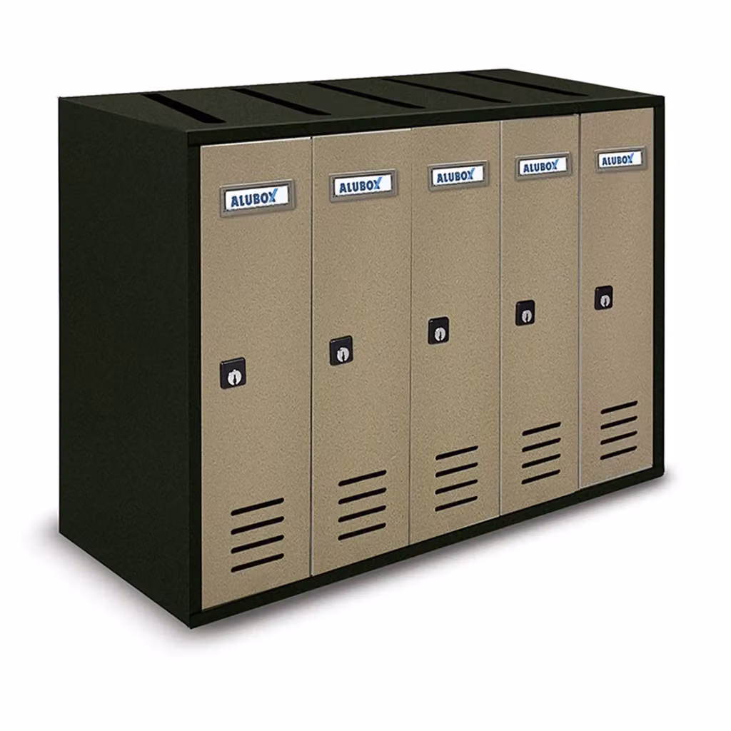 Cassette Postali Condominiali ALUBOX CUBO a 5 Posti in Lamiera Zincata, Colore Antracite con Sportelli Sabbia, L/P/H: 38,5 x 53 x 25 cm – 2