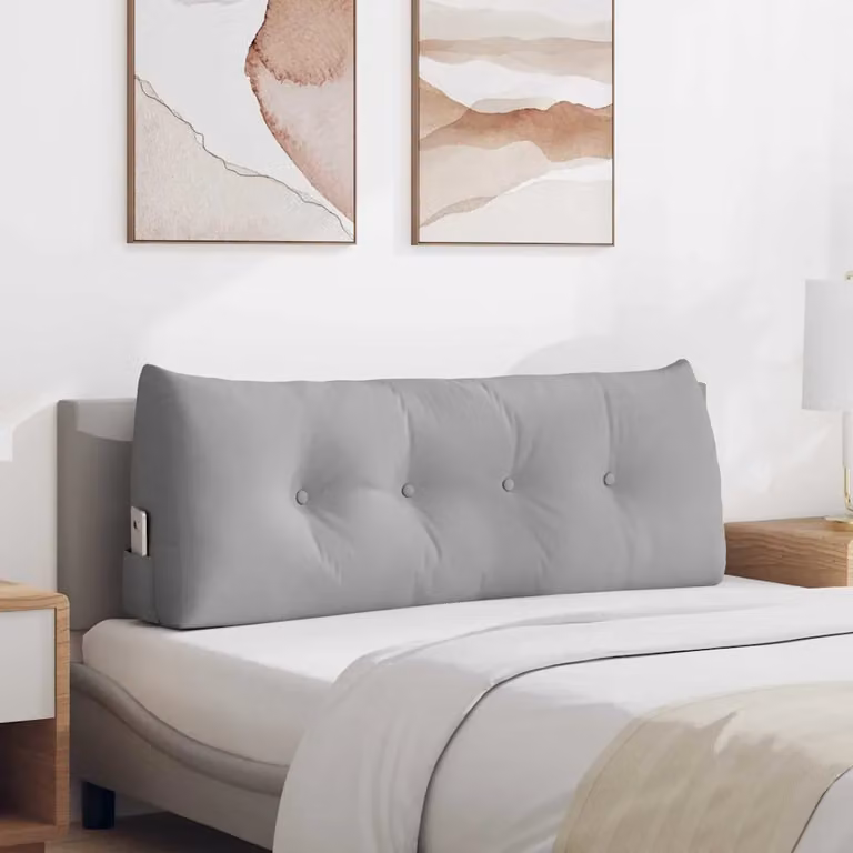 vidaXL Cuscino per Schiena Contornato a Cuneo Grigio L: 120 cm, P: 24 cm, H: 50 cm in Tessuto di Poliestere