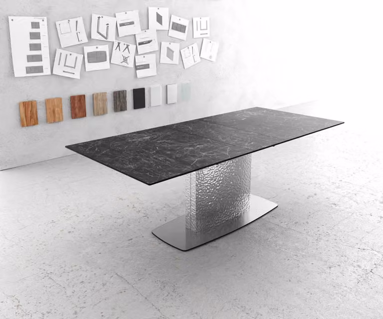Tavolo da pranzo DELIFE Edge 180-220x100 Vetroceramica Laminam® Nero Greco Antracite Wave Acciaio inox allungabile