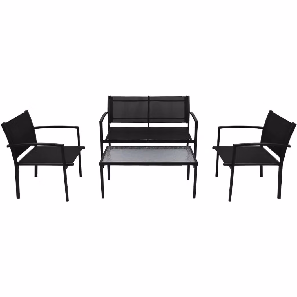 Set da Pranzo da Giardino Moderno in Metallo e Vetro Nero con Tavolo Rettangolare e 4 Sedie – 2