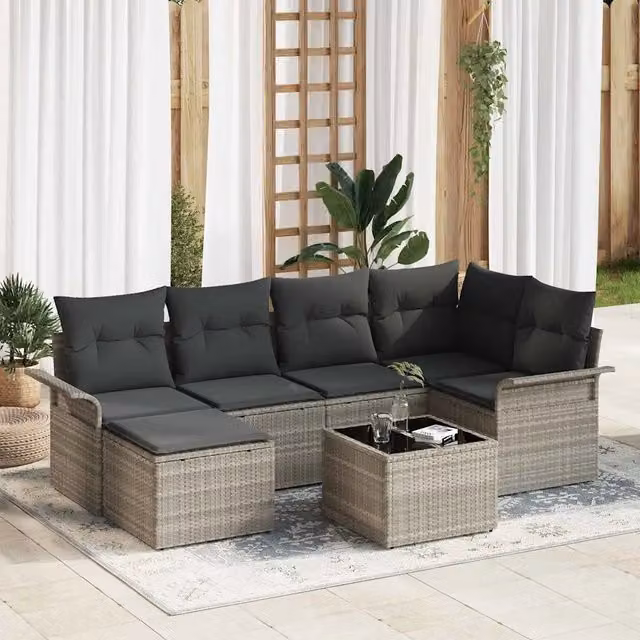 Set Divano da Giardino 7 pz Grigio chiaro polyrattan 3345442