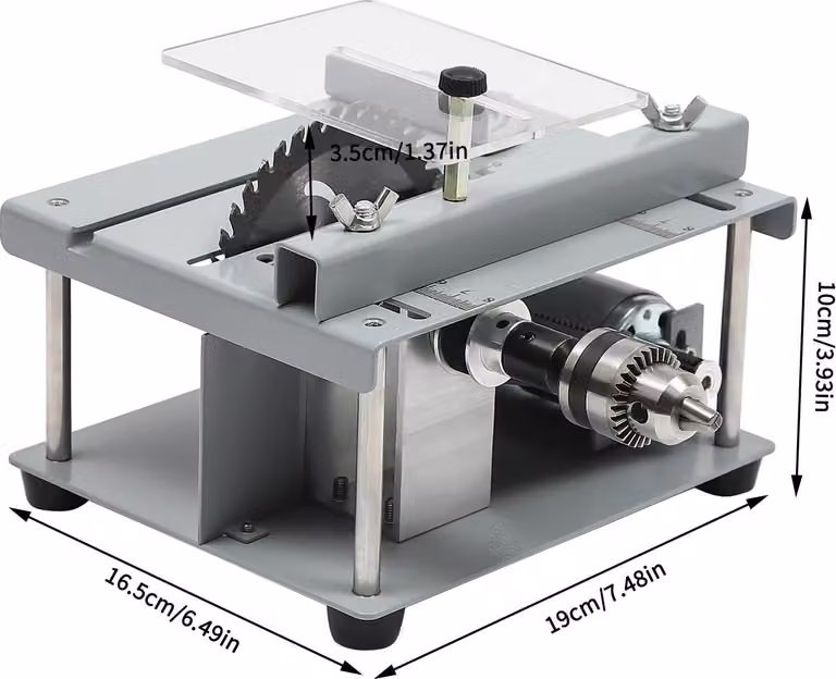 Mini sega circolare da tavolo - Sega elettrica da tavolo - Lama da 11 cm - 7 velocità - Taglio obliquo 0–90° - Motore in rame da 96 W per legno - Grigio