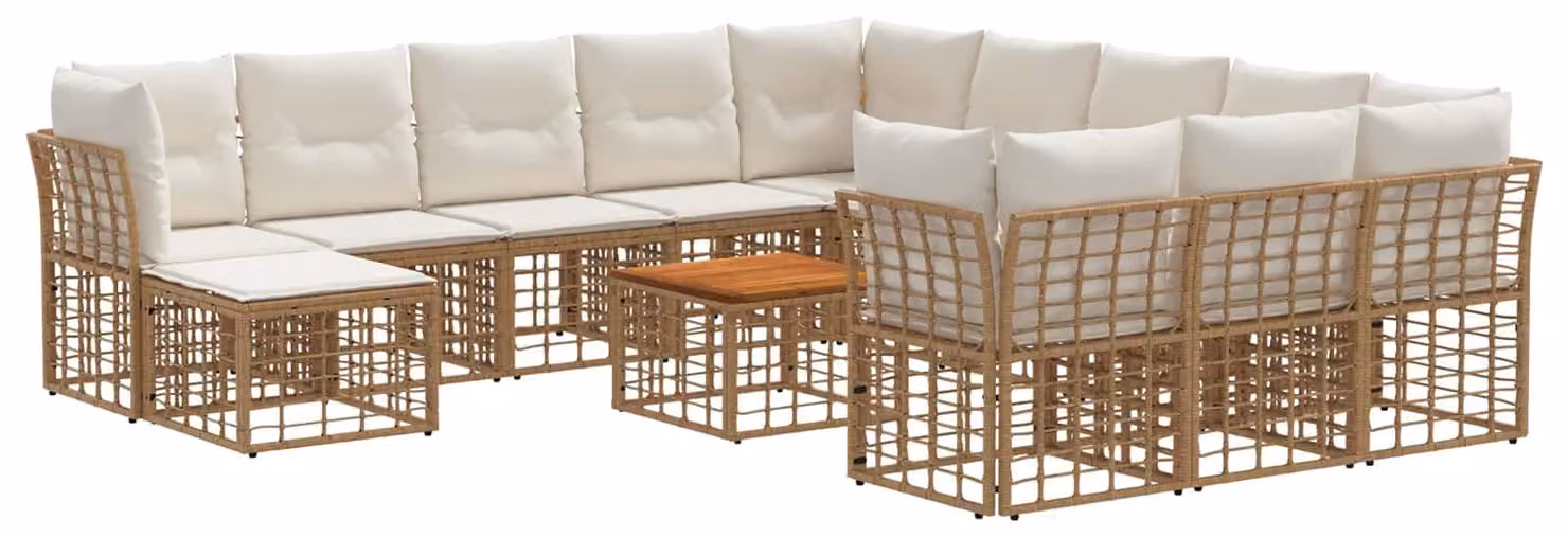 Set di divani da esterno 13 pcs Naturale e Bianco Crema