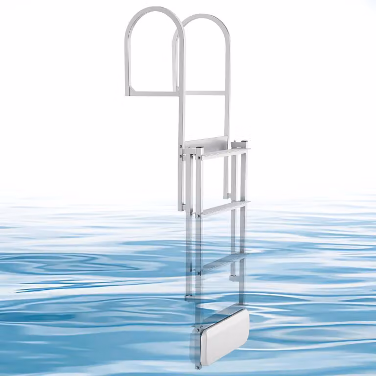 Scala da banchina, scala da piscina - Scala telescopica per l'accesso, 4 gradini - Gradini larghi e antiscivolo - Retrattile e pieghevole - Capacità di carico: 227 kg - Realizzata in lega di alluminio - Adatta per moli, piscine e imbarcazioni
