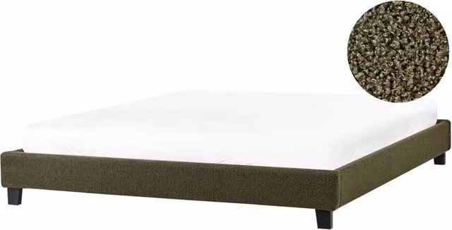 Letto matrimoniale Beliani in bouclé verde con rete a doghe in legno stile moderno L/P: 180 x 200 cm – 1