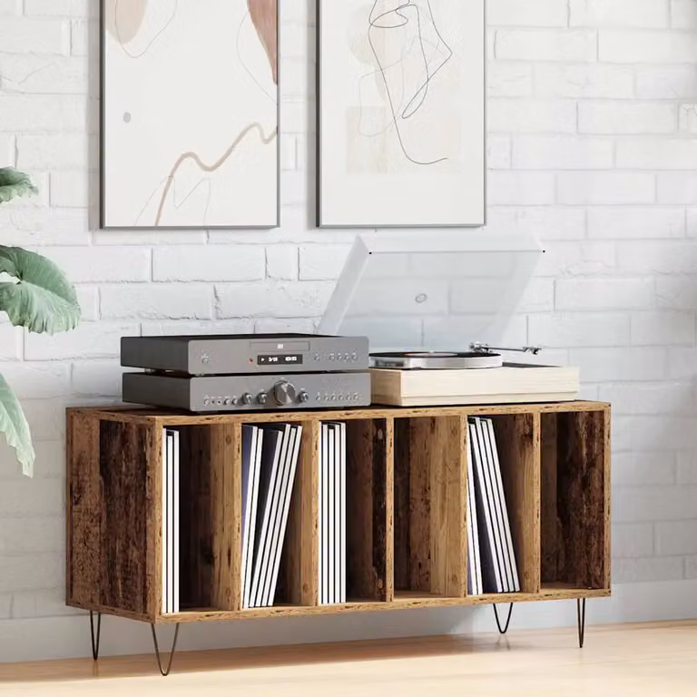 vidaXL Mobile porta vinili in legno vecchio e metallo, colore marrone, L 100 x P 38 x H 48 cm