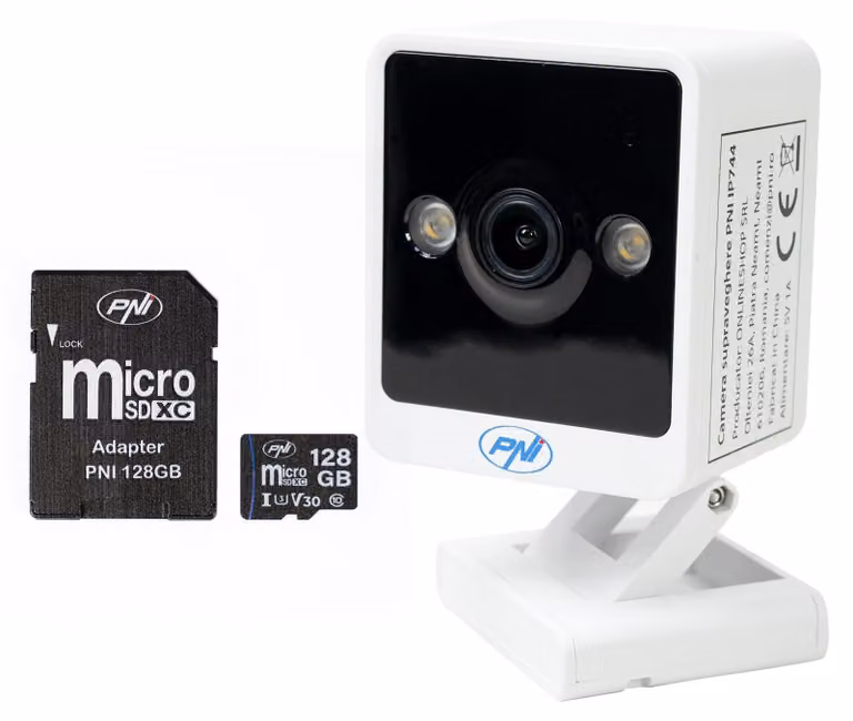 Kit di telecamere di videosorveglianza IP PNI IP744, 4MP, con rilevamento del movimento e microfono, capacità di 128 GB