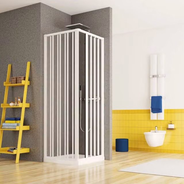 Box doccia rettangolare Platra Merne con apertura centrale a soffietto in PVC bianco, L: 90 cm, P: 70 cm, H: 185 cm