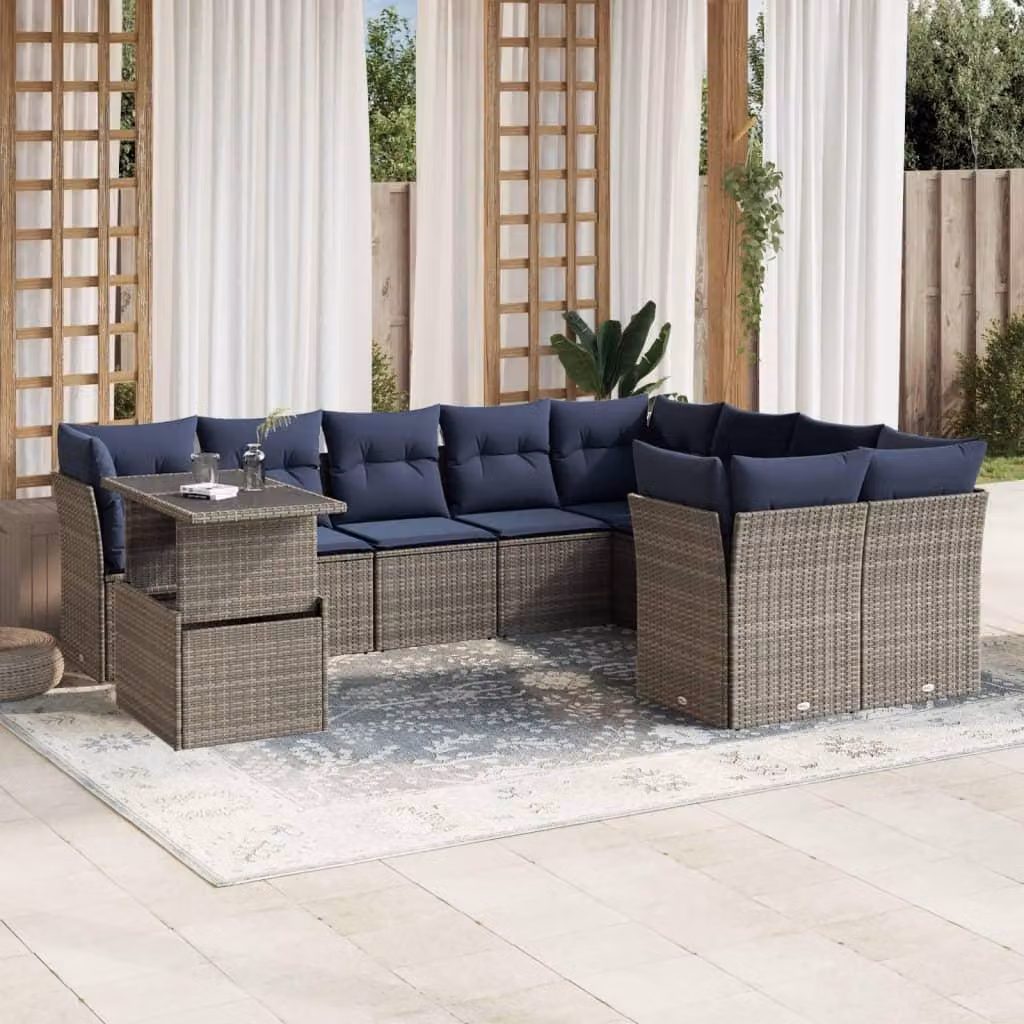 Maison Exclusive - Set divano da giardino 10 pezzi con cuscini, grigio, polyrattan