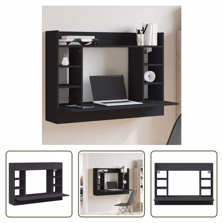 The Living Store Scrivania a parete nera 105x48x75 cm in materiale ligneo