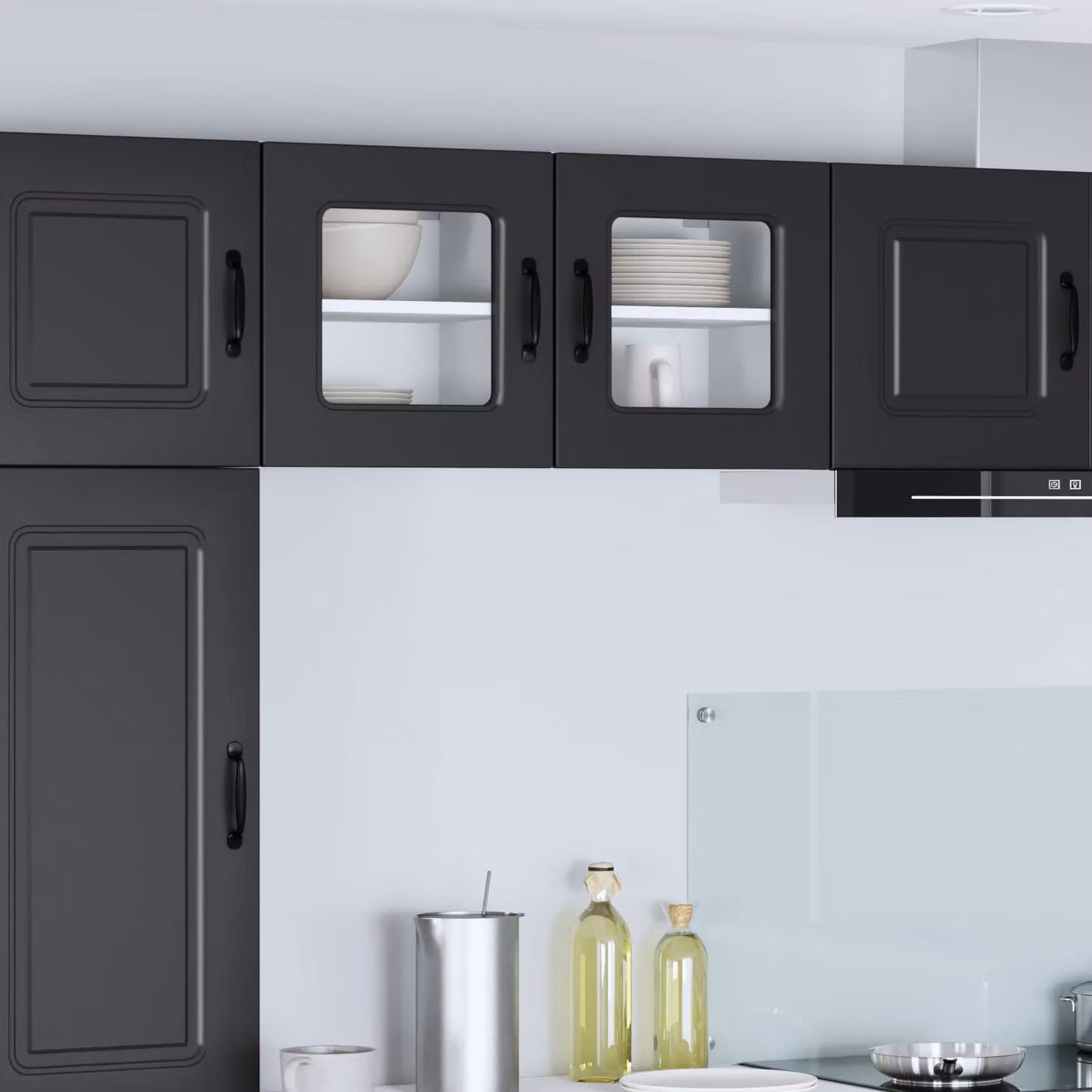vidaXL Mobiletto da cucina Kalmar nero con ante in vetro e montaggio a parete L/P/H: 40 x 31 x 40 cm