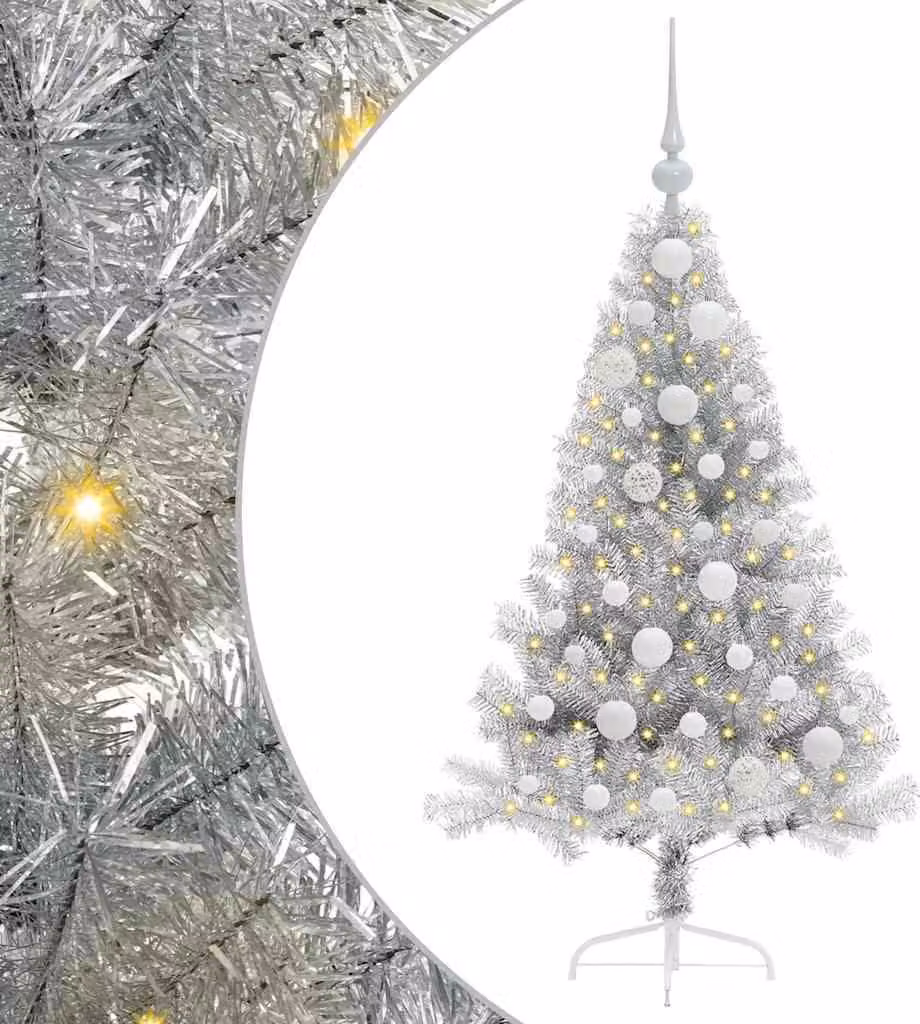 Albero di Natale artificiale preilluminato argento da 120 cm