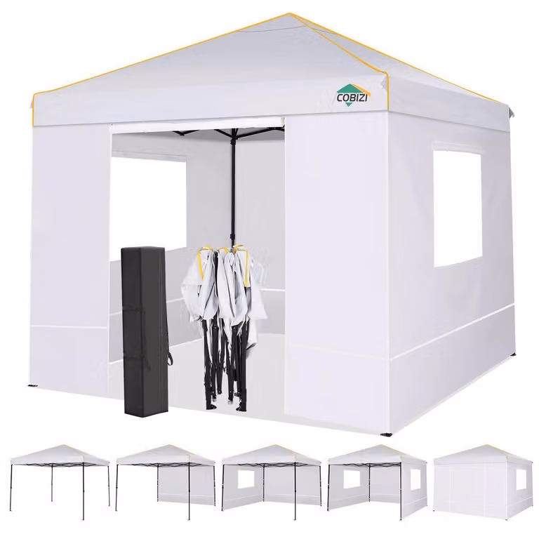 Gazebo da esterno 3x3 metri, impermeabile, con protezione UV 50+, dotato di 4 pannelli laterali in rete e di colore bianco