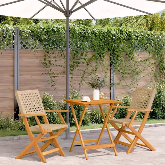Set da Bistrot 3 pz Beige in Polyrattan e Legno Massello 3281804
