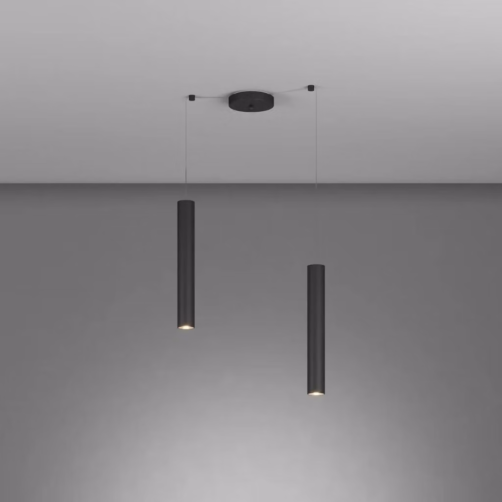 Lampadario a sospensione Xeana in metallo nero stile industrial-minimal con 2 luci GU10 – 2