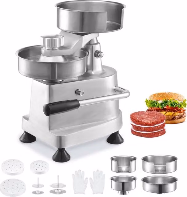Pressa per Hamburger Manuale in Acciaio Inox SUS304 con 3 Stampi 4 5 6 Pollici e 1500 Carte Macchina Formatrice Carne Robusta JKH100130150