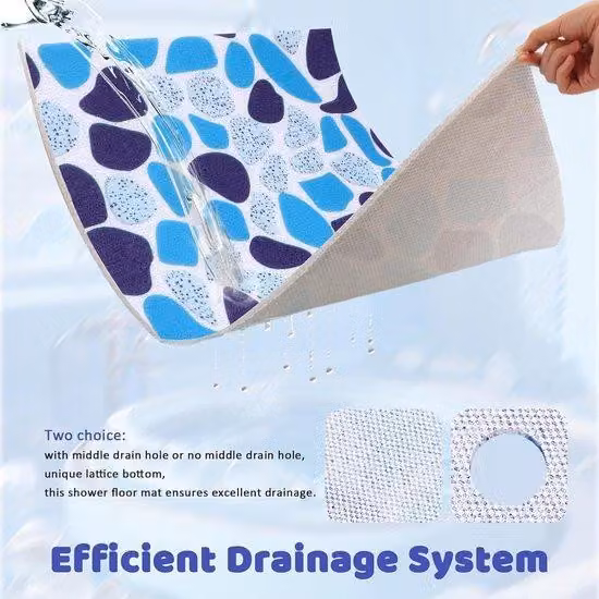 Tappetino doccia quadrato 70 x 70 cm, antiscivolo, in morbido PVC con luffa, extra large, ad asciugatura rapida, blu