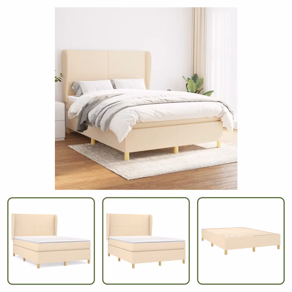 The Living Store Letto a molle con materasso crema 140x190 cm in tessuto