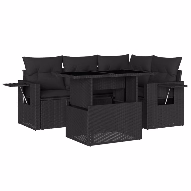 Set Divani da Giardino 5 pz con Cuscini in Polyrattan Nero