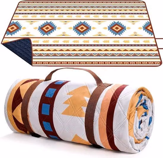 Tappeto da picnic 200 x 200 cm - Resistente alla sabbia - Portatile - Lavabile - Tappeto da spiaggia - Tappeto da picnic - Barbecue - Picnic - Escursioni - Viaggi - Tappeto da campeggio - Beige