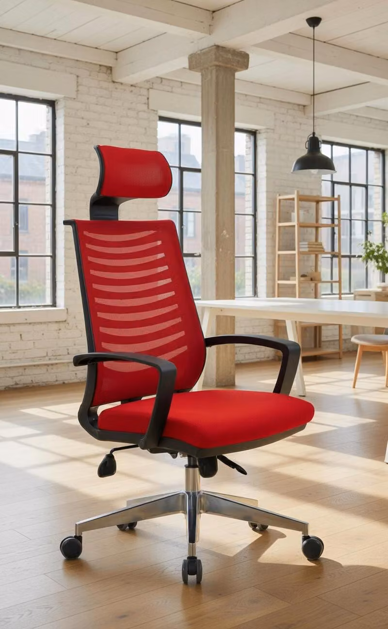 Sedia da ufficio moderna con schienale ergonomico e design rosso
