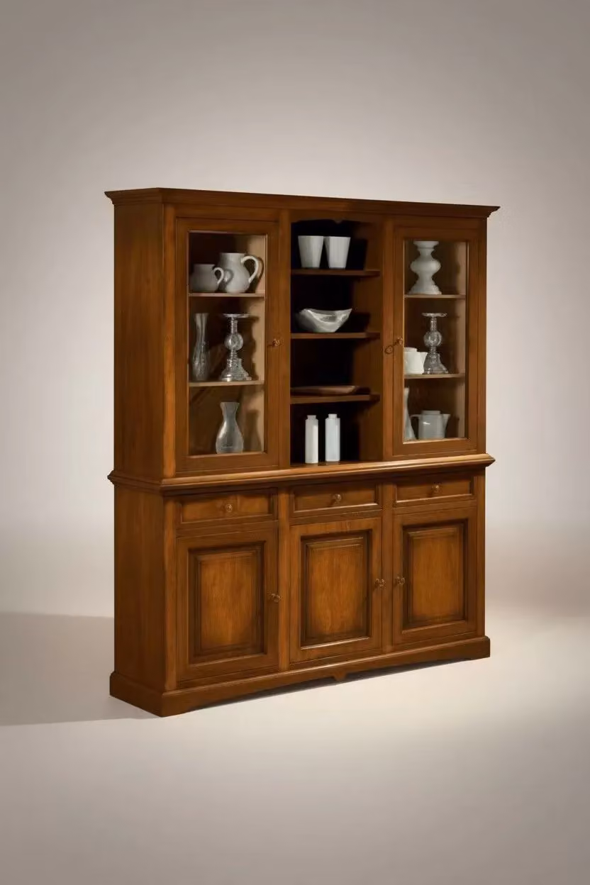 Cristalleria Mobili 2G in legno con 3 ante e ante in vetro, colore marrone, L: 170 cm, P: 46 cm, H: 215 cm – 1