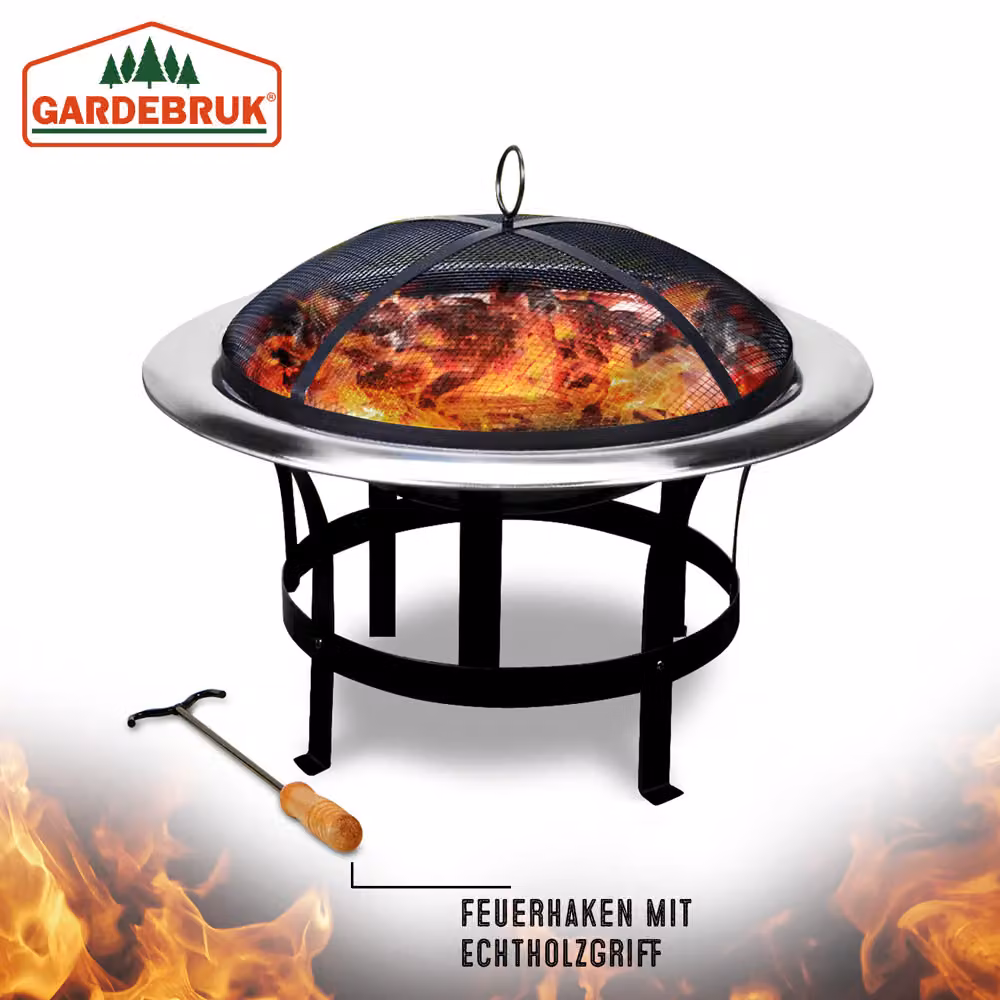 Braciere da giardino rotondo Gardebruk in acciaio inox e legno, colore argento e nero, Ø 75 cm – 3