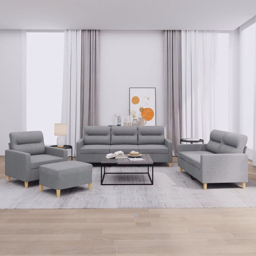 Maison Exclusive - Set divano 4 pezzi con cuscini in tessuto grigio chiaro