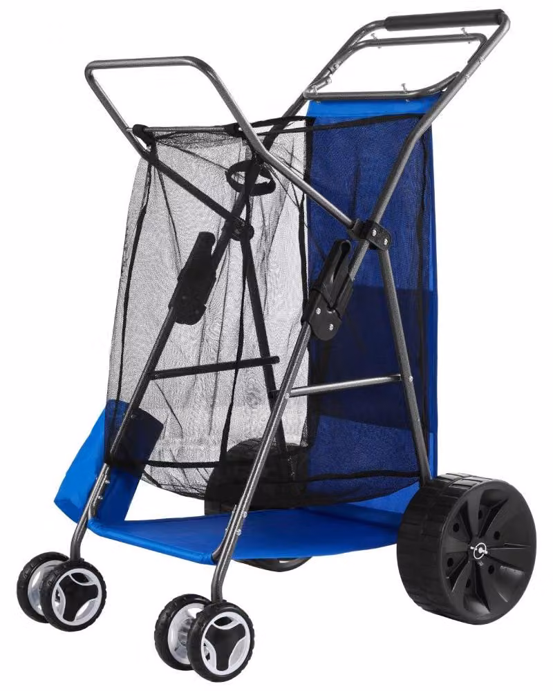 Carrello pieghevole per la spiaggia - Struttura grigio scuro, vano portaoggetti blu - Capacità di carico: 75 kg