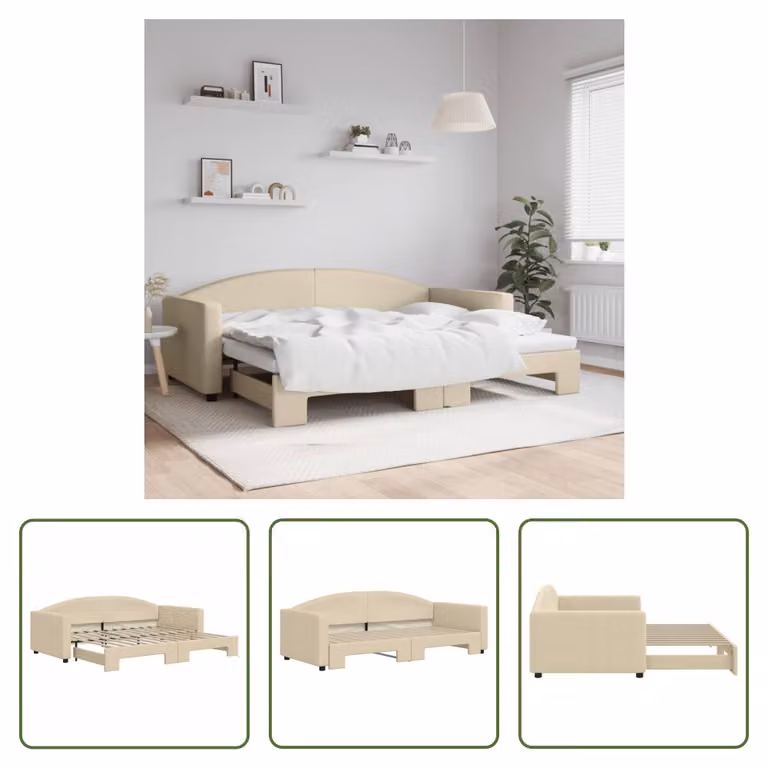 The Living Store letto da giorno allungabile crema 90x200 cm in tessuto
