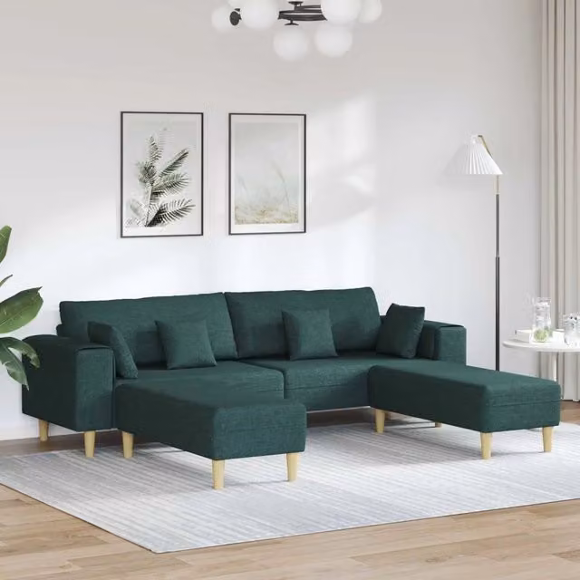 Divano 3 pz Verde Scuro Tessuto 3335166