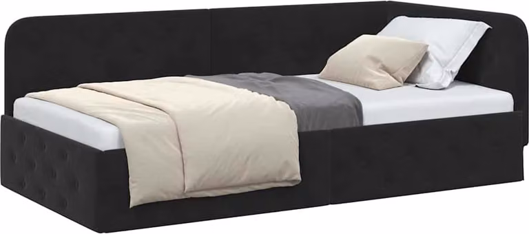 Cornice del letto ad angolo Nero 100 x 200 cm Velluto